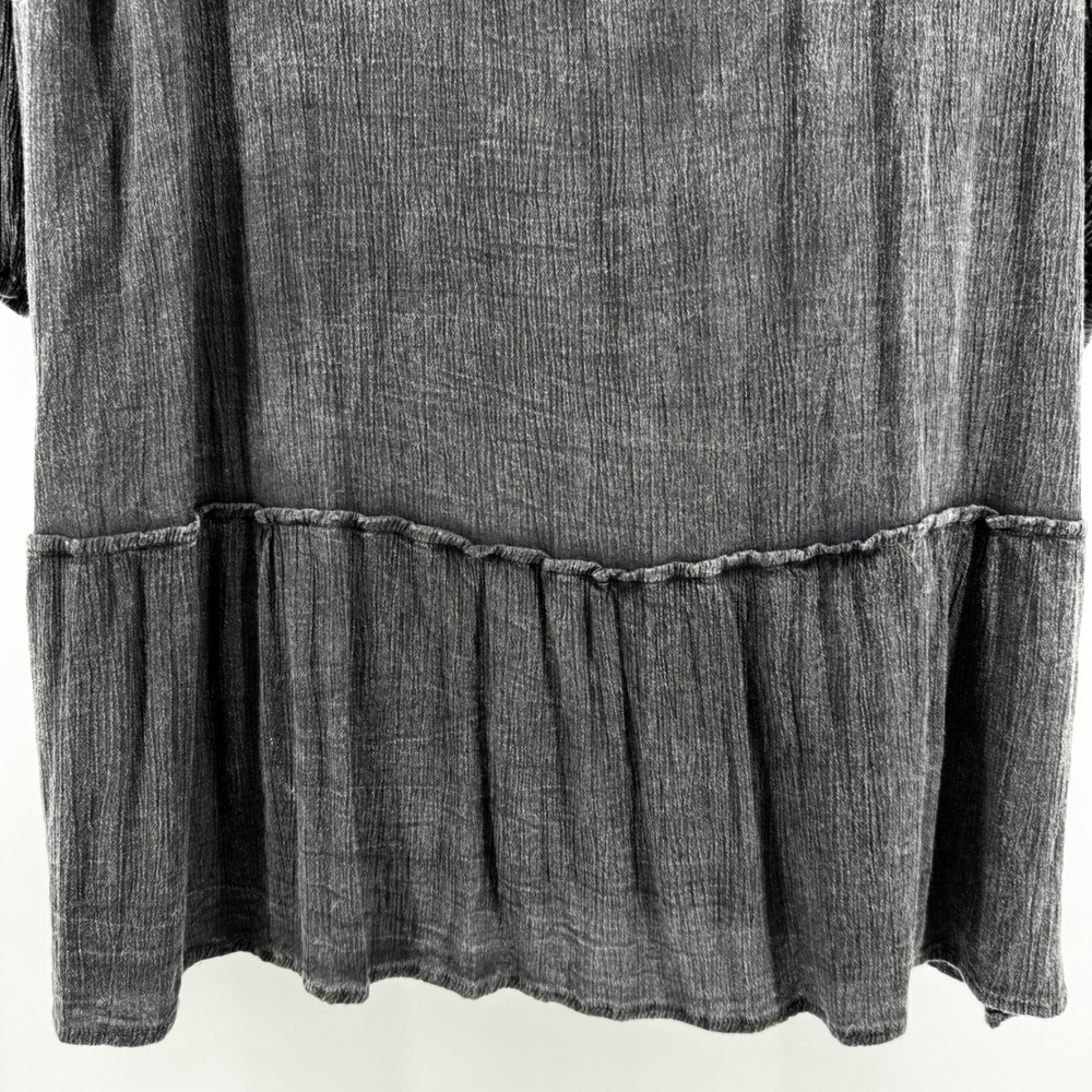 Kings Road XL Washed Gray Crochet Lace Boho Babydoll Tiered Rayon Dress Long Slv - Picture 14 of 15